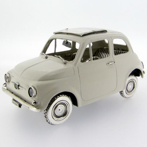 White Fiat 500 Cinquecento Vintage Silver and Enamel - Click Image to Close